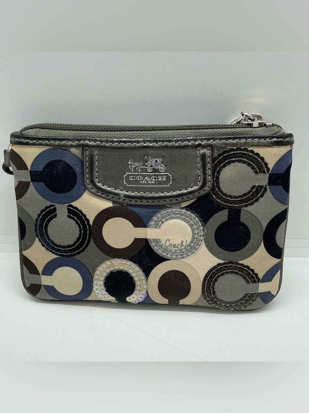 Used Coach Circle Print Wristlet in Neutral Multi Browns